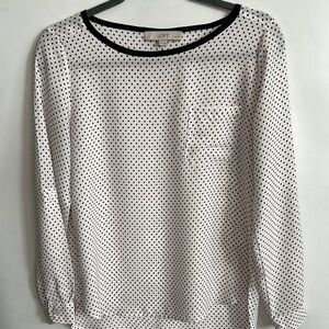 LOFT White and Purple Long Sleeve Blouse